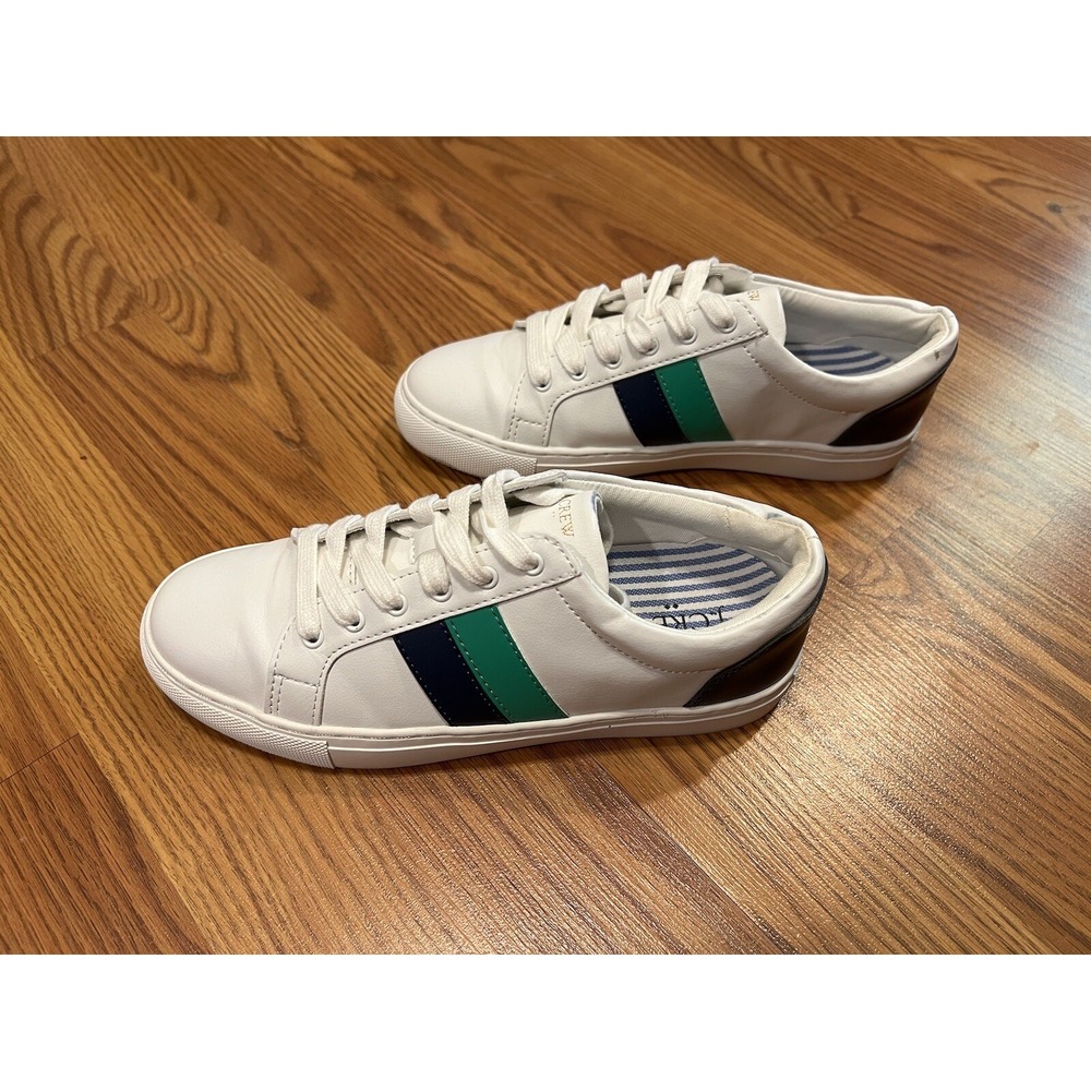 J. Crew Road Trip Sporty Sneaker White Navy Green Stripes Size 6 Style BG340